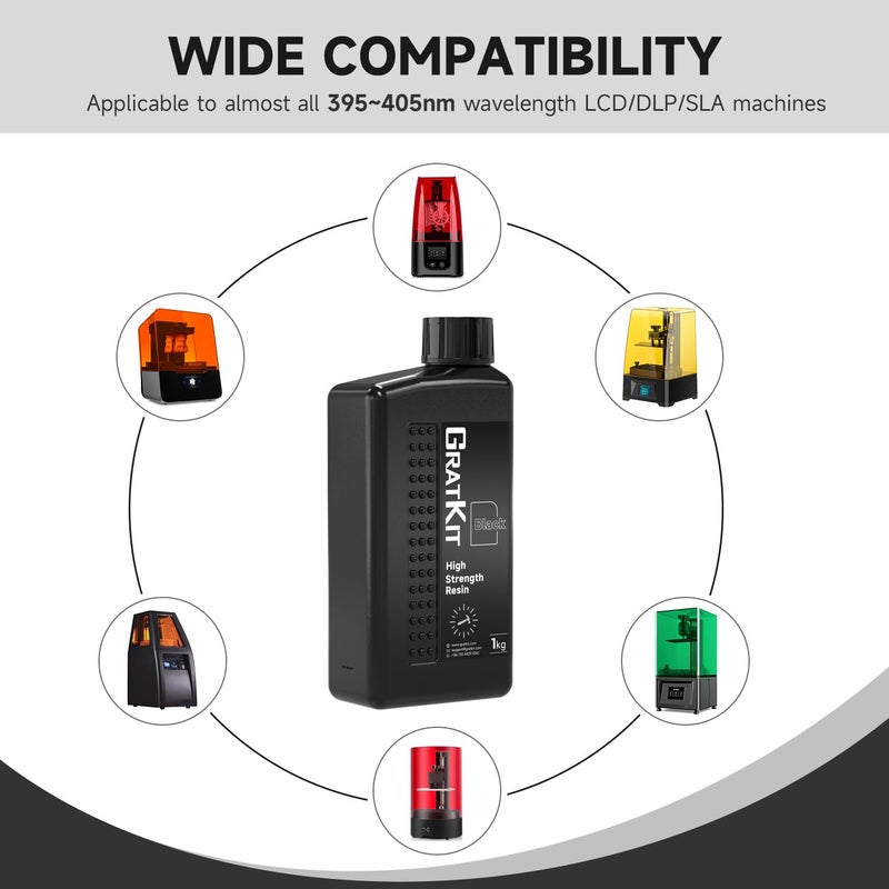 GratKit High Strength Resin, Excellent Mechanical Properties and Superior Stability, 405nm UV Resin for LCD/DLP 3D Printers,1000g, Black - Image 5